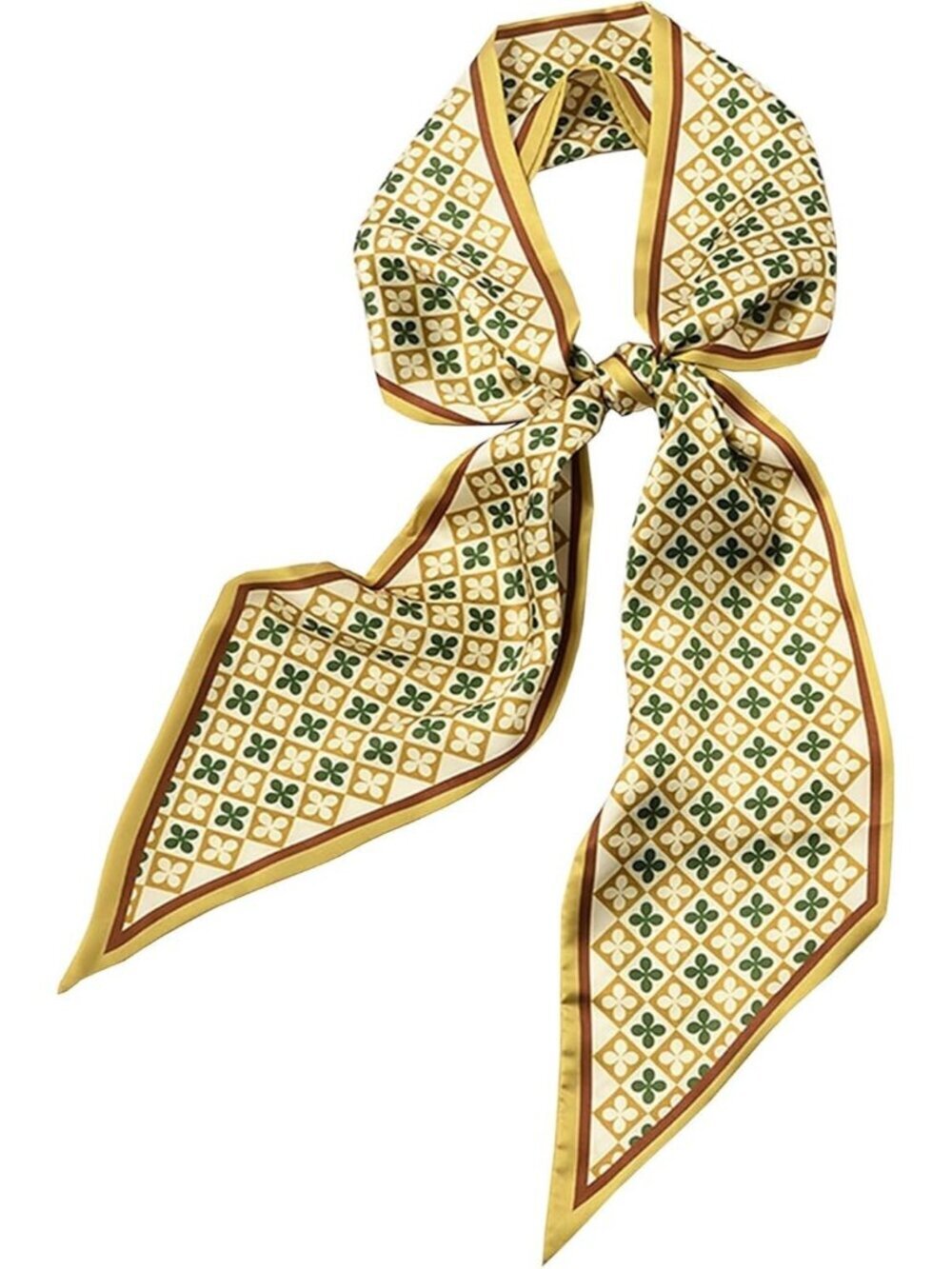 Women's Yellow Four-leaf Clover Head Scarves Long Skinny Silky Hair Bags Scarf